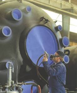 Enamel is sprayed like paint on the surfaces to be glass-lined 