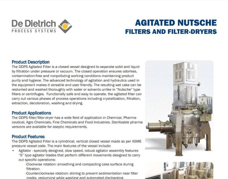 Agitated Nutsche Filters data sheet