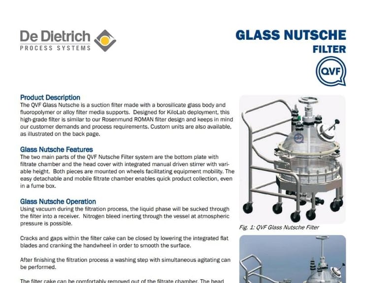 Glass Nutsche Filter data sheet